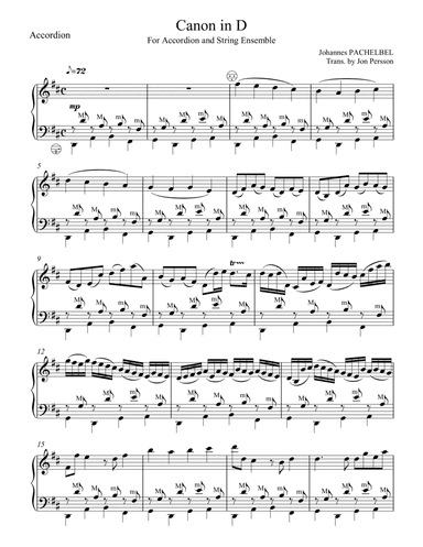 "Pachelbel Canon in D" for Accordion & String Ensemble - Set of 6 Parts