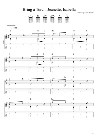 Bring a Torch, Jeanette, Isabella (Solo Fingerstyle Guitar Tab)