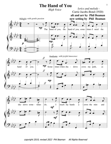 The Hand of You - high voice-piano