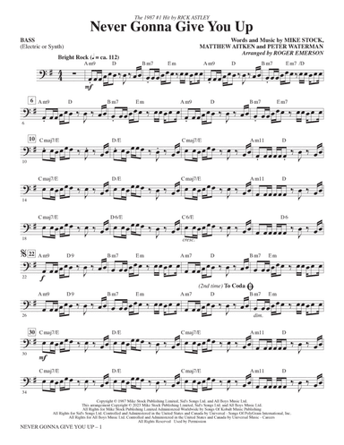 Never Gonna Give You Up (arr. Roger Emerson) - Bass
