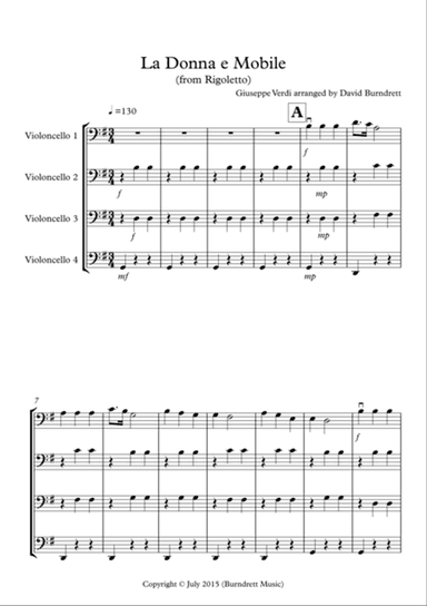 La Donna e Mobile (from Rigoletto) for Cello Quartet