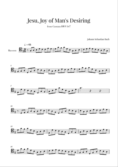Bach - Jesu, Joy of Man's Desiring for Bassoon