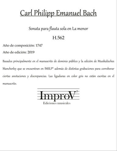 Flute Sonata in A minor H.562