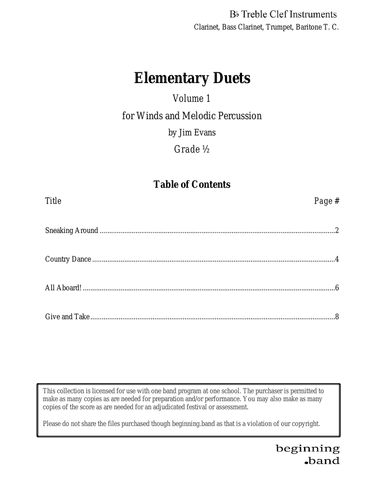 Elementary Duets, Volume 1, for Clarinet, Bass Clarinet, Trumpet, and Baritone T. C.