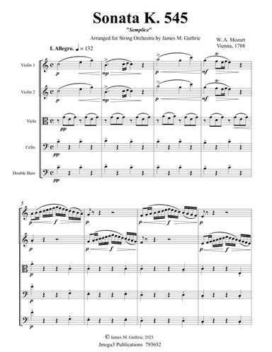 Mozart: Sonata K. 545 "Semplice" for String Orchestra