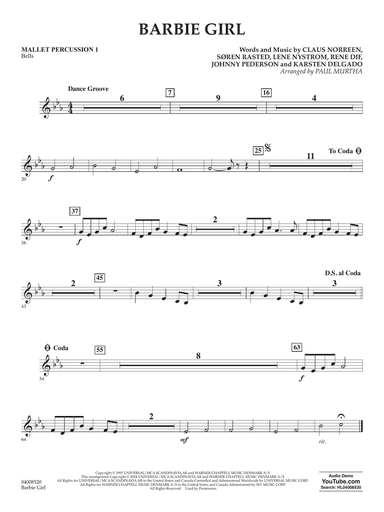 Barbie Girl (arr. Paul Murtha) - Mallet Percussion 1