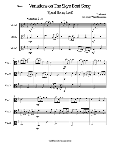 Variations on The Skye Boat Song (Speed bonnie boat) for viola trio