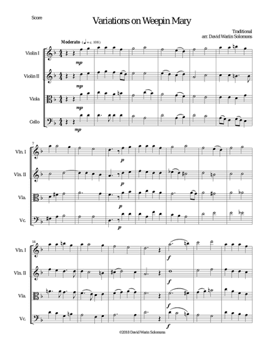 Variations on Weepin' Mary for string quartet