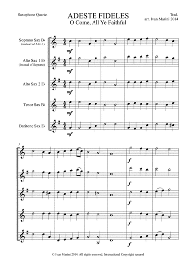 ADESTE FIDELES - O COME, ALL YE FAITHFUL - for Saxophone Quartet