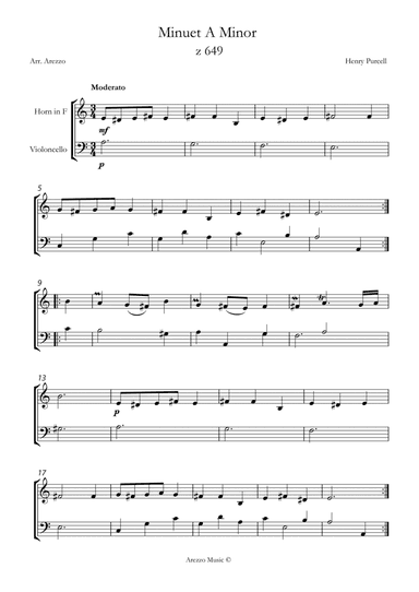 purcel minuet z 649 French Horn and Cello sheet music
