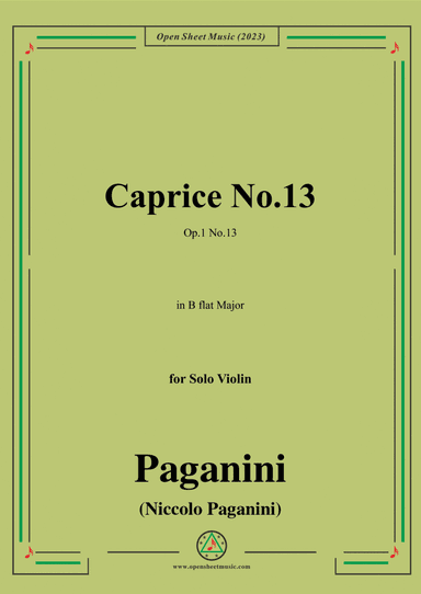 Paganini-Caprice No.13,Op.1 No.13,in B flat Major,for Solo Violin