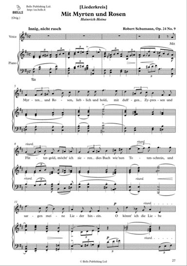 Mit Myrten und Rosen, Op. 24 No. 9 (Original key. D Major)