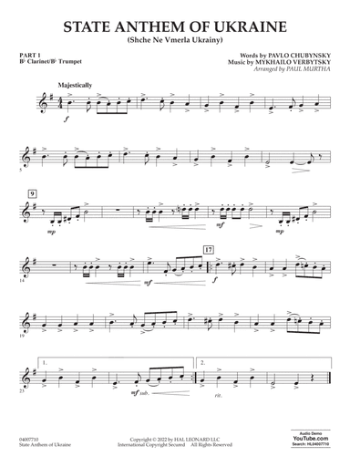 State Anthem of Ukraine (Shche Ne Vmerla Ukrainy) (arr. Murtha) - Pt.1 - Bb Clarinet/Bb Trumpet