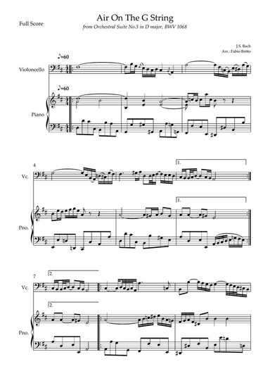Air On The G String (J.S. Bach) for Cello Solo and Piano Accompaniment