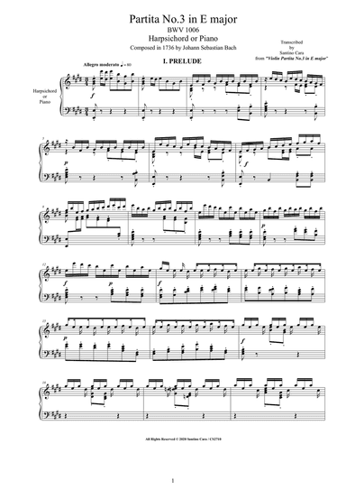 Bach - Partita No.3 in E major BWV 1006 for Harpsichord or Piano