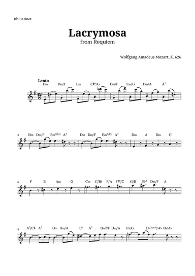 Lacrymosa from Requiem by Mozart for Clarinet