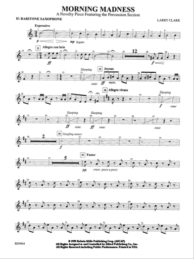 Morning Madness (a novelty featuring the Percussion Section): E-flat Baritone Saxophone