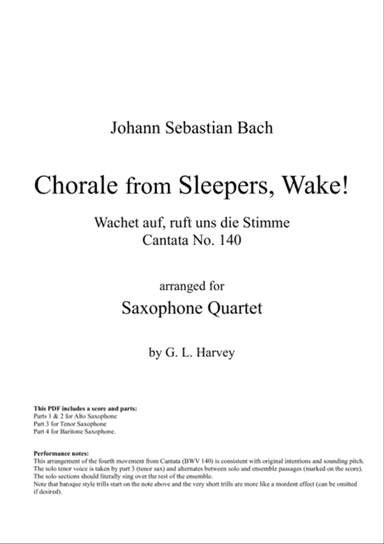 Chorale from Sleepers, Wake! (BWV 140) for Saxophone Quartet
