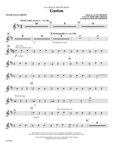 Gaston (from Beauty and The Beast) (arr. Roger Emerson) - Tenor Sax/Clarinet