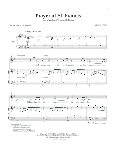 Prayer of St. Francis (Medium Voice)