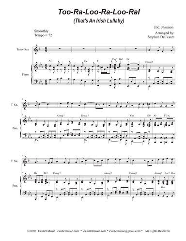 Too-Ra-Loo-Ra-Loo-Ral (That's an Irish Lullaby) (Tenor Saxophone and Piano)