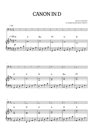 Pachelbel Canon in D • tuba sheet music with piano accompaniment and chords