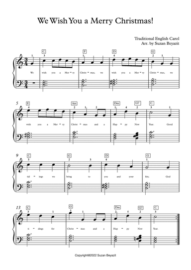 We Wish You a Merry Christmas! Easy Piano(with Chords)