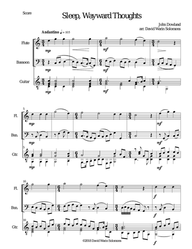Sleep Wayward Thoughts for flute, bassoon and guitar