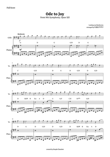 Ode to Joy for Violoncello with Piano by Beethoven Opus 125