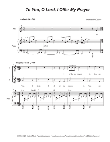 To You, O Lord, I Offer My Prayer (Duet for Soprano and Alto solo)