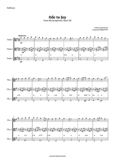 Ode to Joy for Viola Trio by Beethoven Opus 125