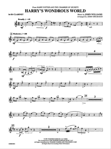 Harry's Wondrous World (from Harry Potter and the Chamber of Secrets): 1st B-flat Clarinet