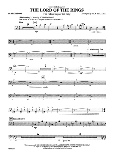 The Lord of the Rings: The Fellowship of the Ring, Concert Medley from: 1st Trombone