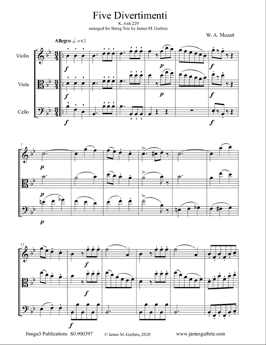 Mozart: 5 Divertimenti, K. Anh. 229 Complete for String Trio