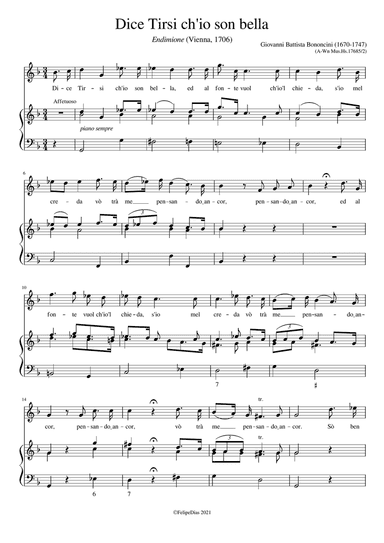 Dice Tirsi ch'io son bella (Vocal score/piano reduction)