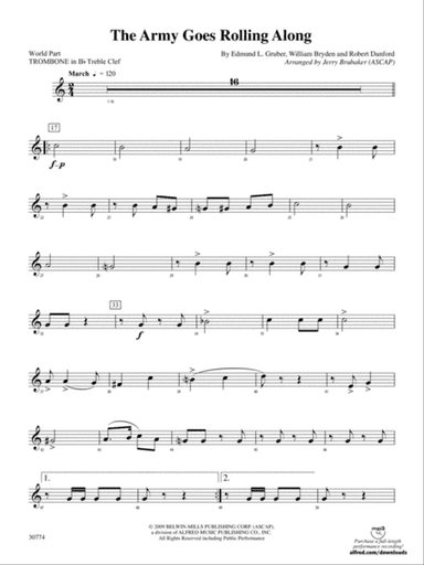 The Army Goes Rolling Along: (wp) 1st B-flat Trombone T.C.