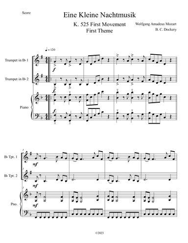 Eine Kleine Nachtmusik (A Little Night Music) for Trumpet Duet with Piano Accompaniment