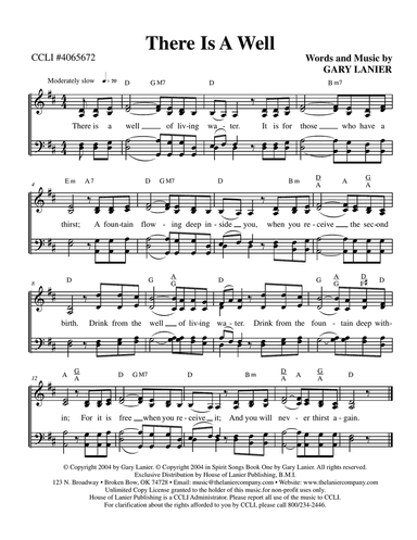 THERE IS A WELL by Gary Lanier (Hymn Sheet, includes Lyrics, 4 Part Harmony & Guitar Chords)