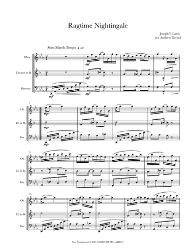 Ragtime Nightingale for Reed Trio