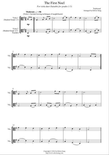 The First Noel (for viola duet, suitable for grades 1-5)
