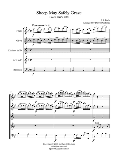 Sheep May Safely Graze for Woodwind Quintet