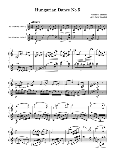 J.Brahms: Hungarian Dance No.5 for two Clarinets.