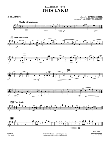 This Land (from The Lion King) (arr. Robert Longfield) - Bb Clarinet 1
