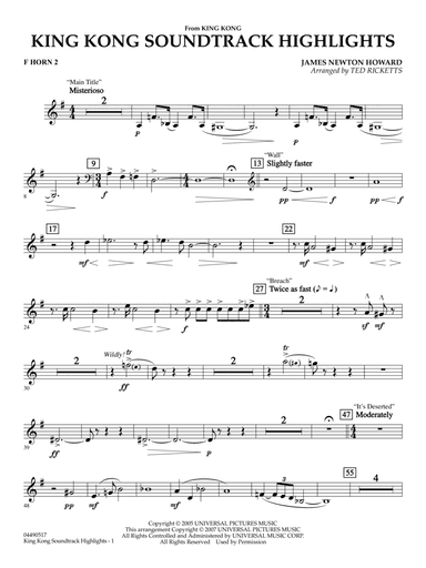 King Kong (Soundtrack Highlights) (arr. Ted Ricketts) - F Horn 2