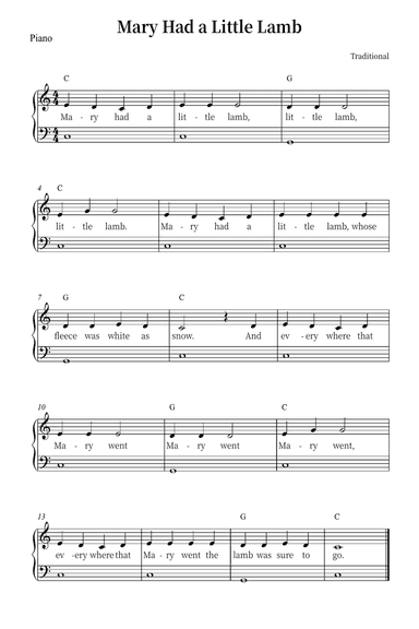 Mary Had A Little Lamb - Piano Solo