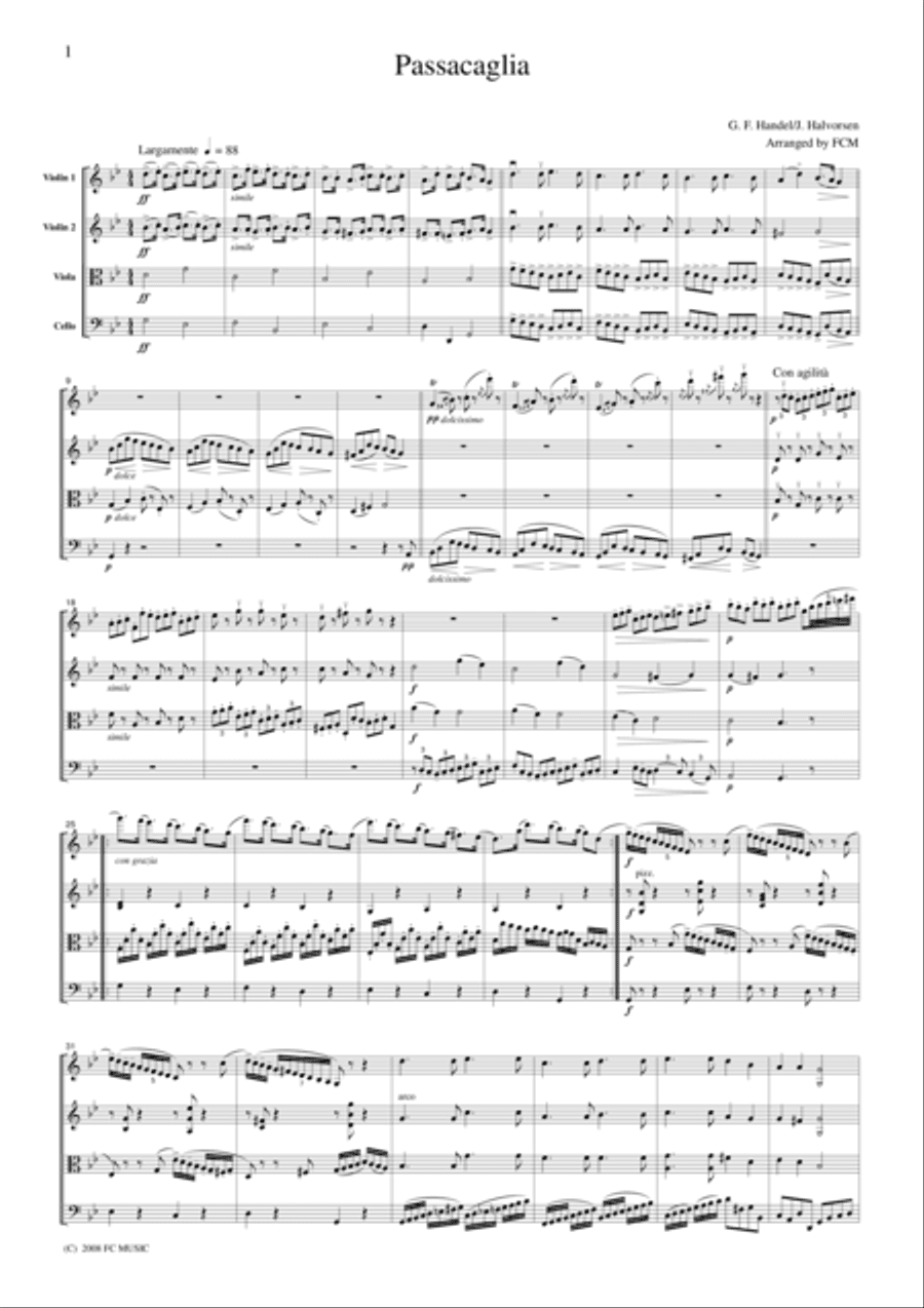Handel/Halvolsen Passacaglia, for string quartet, CH108