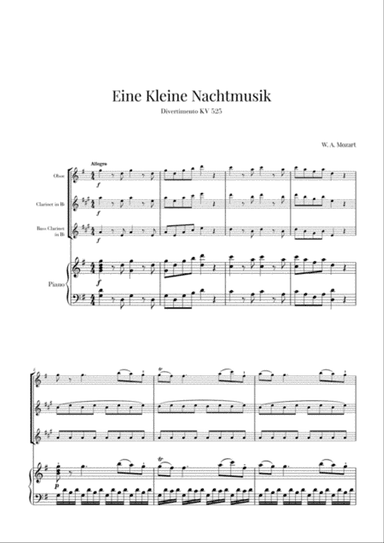 Eine Kleine Nachtmusik for Oboe, Clarinet, Bass Clarinet and Piano