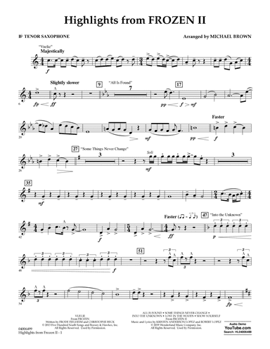 Highlights from Disney's Frozen 2 (arr. Michael Brown) - Bb Tenor Saxophone