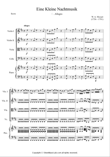 Serenade No.13 "Eine Kleine Nachtmusik" in G major, K.525 1.Allegro Easy & Short In D