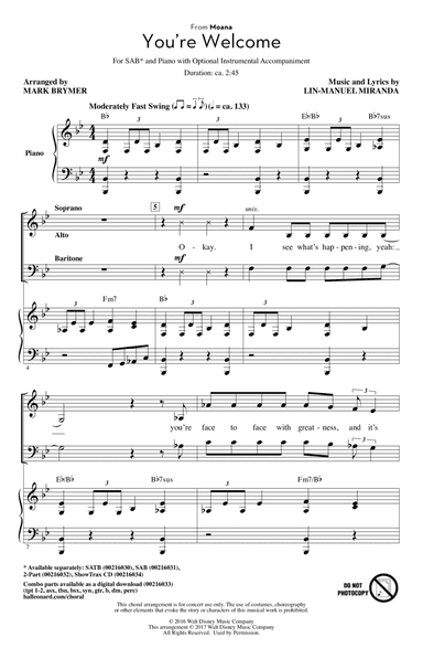 You're Welcome (from Moana) (arr. Mark Brymer)